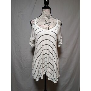 Vestique Women's White Black Striped Cold Shoulder Swing Top‎ Size Medium